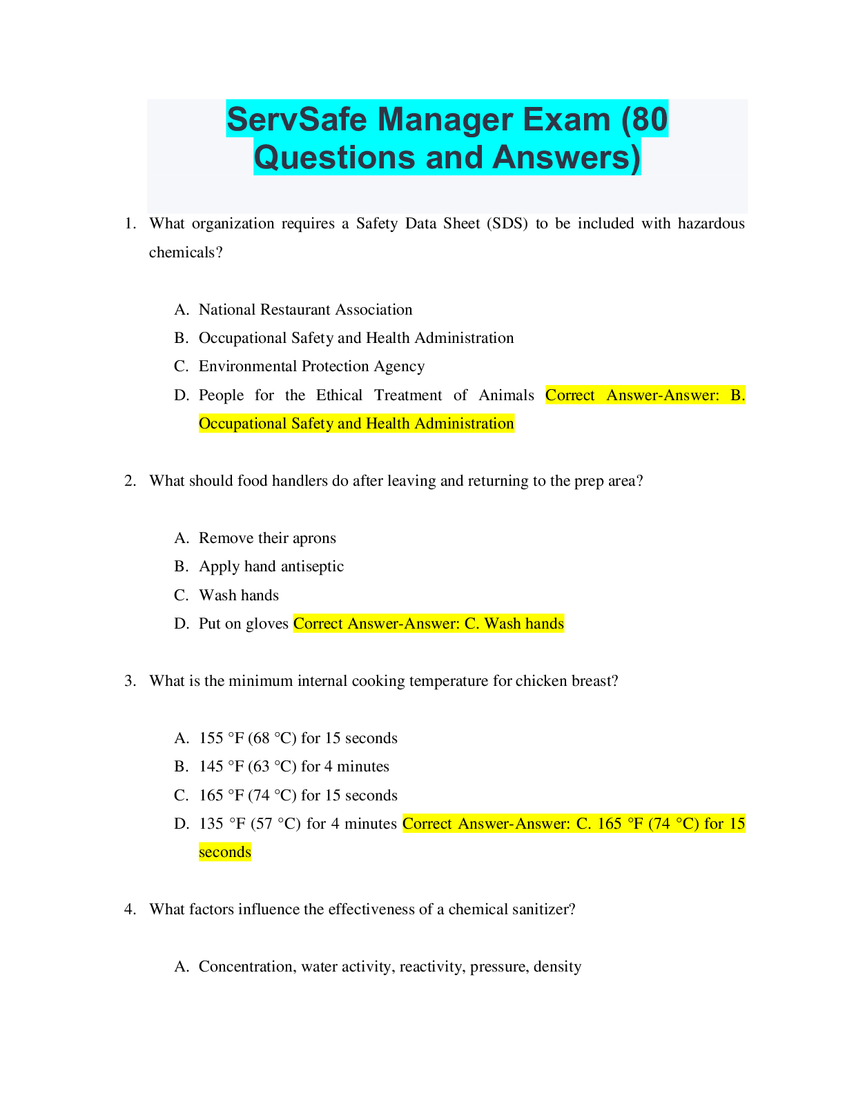 servsafe 90 QUESTIONS